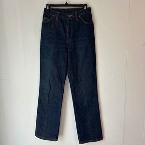 Chic Vintage High Waisted Straight Leg Jeans Dark Wash Indigo Denim Women 26
